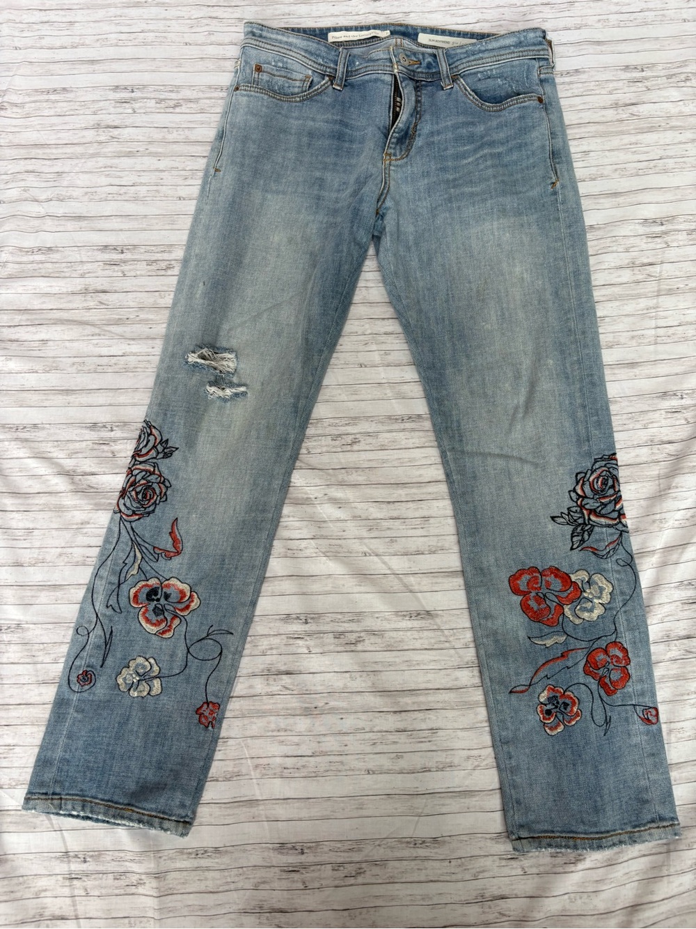 Pilcro and the Letterpress Light Blue Embroidered Boyfriend Jeans